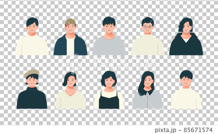 さまざまな男女の上半身イラストセット 85671574