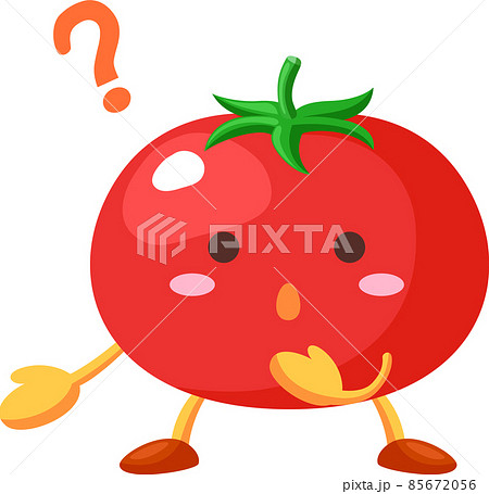 不思議に思うかわいいトマトのキャラクターのイラスト素材