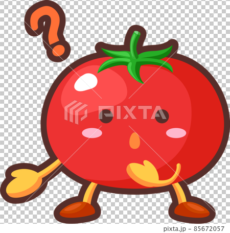 不思議に思うかわいいトマトのキャラクターのイラスト素材 [85672057