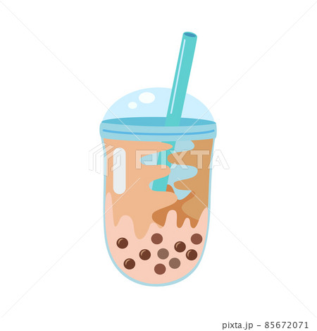 Bubble tea cup isolated on white background. Cartoon glass with milk shake. Asian food desert Bubble tea cup isolated on white background. Cartoon glass with milk shake. Asian food desert 85672071