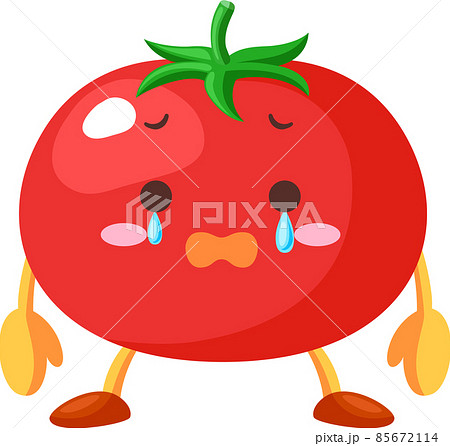 涙を流すかわいいトマトのキャラクターのイラスト素材