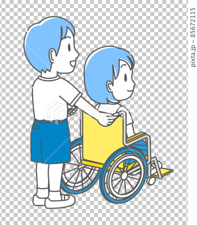 友達の車椅子を押す児童 85672115