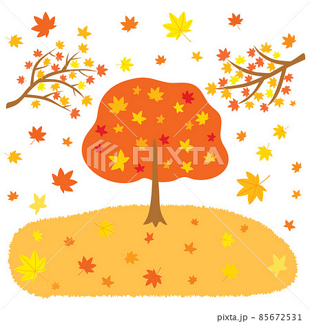 紅葉の木の風景イラストのイラスト素材