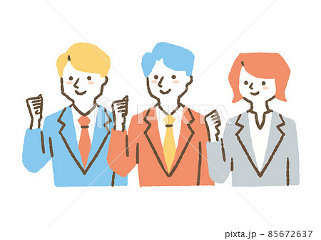 ガッツポーズをする3人の会社員_色 ガッツポーズをする3人の会社員_色 85672637