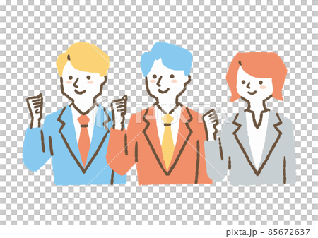 ガッツポーズをする3人の会社員_色 ガッツポーズをする3人の会社員_色 85672637