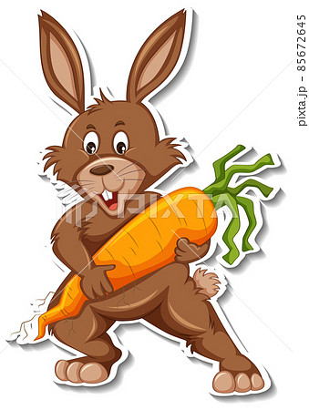 Cute rabbit holding a carrot cartoon sticker Cute rabbit holding a carrot cartoon sticker 85672645