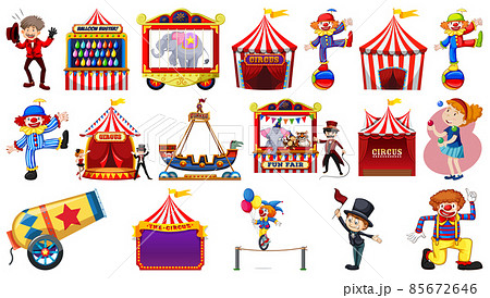 Set of circus characters and amusement park elements Set of circus characters and amusement park elements 85672646
