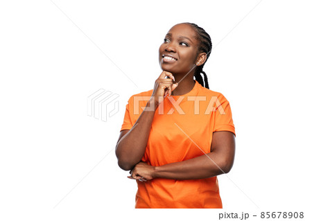 happy woman dreaming over white background 85678908