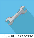 Repair service icon. Gray wrench on blue with shadow icon concept. Repair logo 85682448