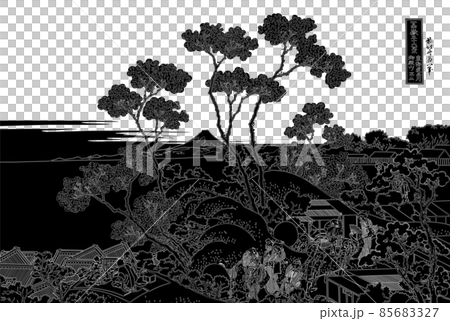 葛飾北齋圖像東海道品川御殿山富士線反轉白色背景與標題 85683327