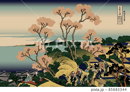 葛飾北斎イメージ東海道品川御殿山ノ不二題名入り 85683344