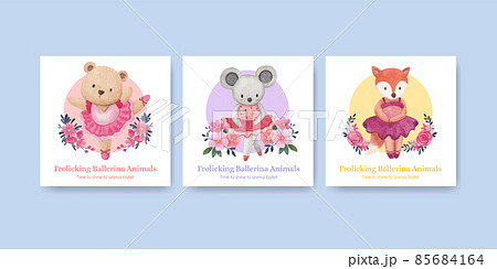 Banner template with Fairy ballerinas animals concept,watercolor style Banner template with Fairy ballerinas animals concept,watercolor style 85684164