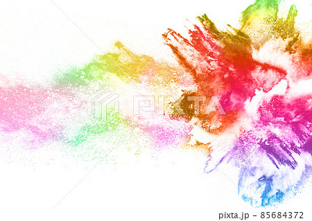 abstract powder splatted background. Colorful powder explosion on white background. Colored cloud. Colorful dust explode. Paint Holi. 85684372