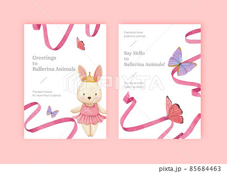Greeting card template with Fairy ballerinas animals concept,watercolor style Greeting card template with Fairy ballerinas animals concept,watercolor style 85684463