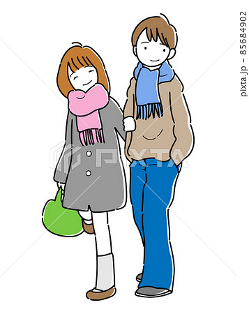 腕を組んで歩く若いカップル 85684902