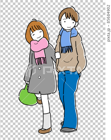 腕を組んで歩く若いカップル 85684902