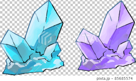 手描きイラスト オリジナル 創作 原画 青 クリスタル 水晶 宝石 水晶のような水色の鉱物 鉱石 水彩風のイラスト素材 [71125807] - PIXTA