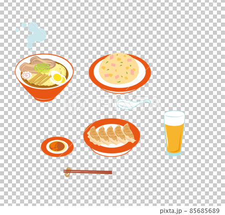 ラーメン餃子チャーハンセットとビール 85685689