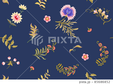 Fantasy flowers in retro, vintage, jacobean embroidery style. 85686852