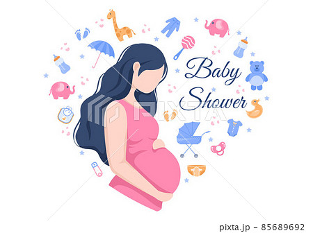 Baby Shower Little Boy or Girl with Cute Design Toys and Accessories Newborn Babies Background Illustration for Invitation and Greeting Cards 85689692