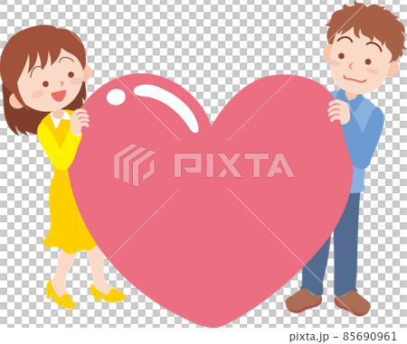大きなハートを両方から持ち上げている男女 85690961