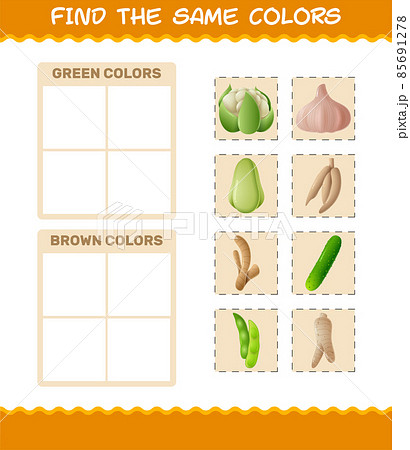 Find the same colors of vegetables. Searching and Matching game. Educational game for pre shool years kids and toddlers 85691278