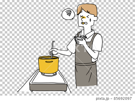 A young man who failed to cook a warm hand-drawn figure illustration vector on a white background 85692097