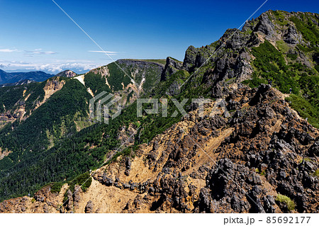地蔵尾根上部から見る八ヶ岳連峰・横岳稜線と硫黄岳・天狗岳 85692177
