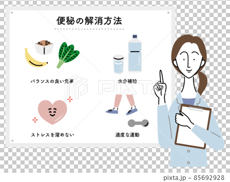 Female doctor explaining how to relieve constipation (Japanese ver.) 85692928