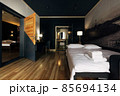 Hotel room. Wood finish. Beautiful interior. White bed 85694134