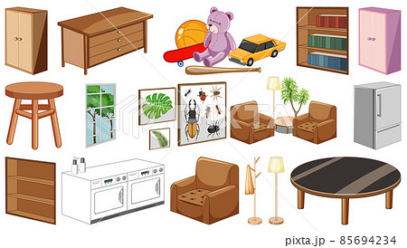 Set of interior furniture and decorations Set of interior furniture and decorations 85694234