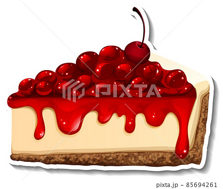 A piece of cherry cheesecake in cartoon style 85694261