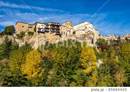 The Casas Colgadas, the Hanging Houses in the medieval town of Cuenca in Castilla La Mancha, Spain. The Casas Colgadas, the Hanging Houses in the medieval town of Cuenca in Castilla La Mancha, Spain. 85694420