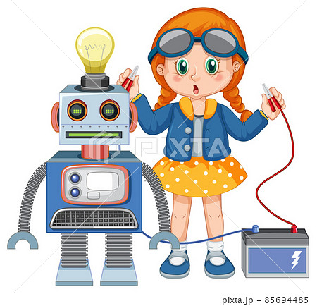 Young girl fixing a robot Young girl fixing a robot 85694485