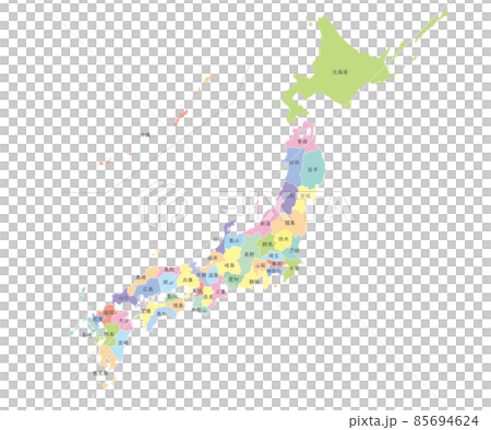 明るくカラフルな日本地図、日本語 明るくカラフルな日本地図、日本語 85694624