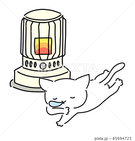 ストーブ（石油）と眠るネコのイラスト 85694725