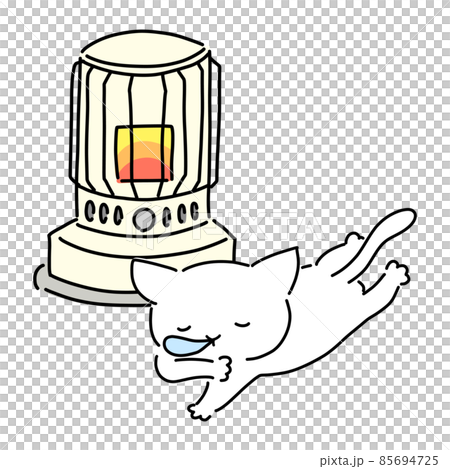 ストーブ（石油）と眠るネコのイラスト 85694725