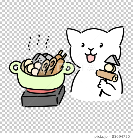 一隻貓吃關東煮的鬆散插圖 85694730