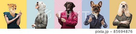 Photoset of men and women with animals head wearing vintage style clothes. Contemporary artwork. Surrealism Photoset of men and women with animals head wearing vintage style clothes. Contemporary artwork. Surrealism 85694876