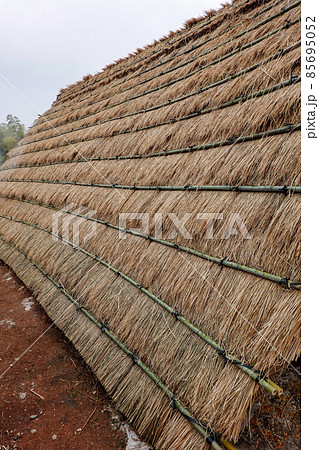 湯の花を収穫する湯の花小屋　別府の明礬温泉（大分県別府市） 85695052