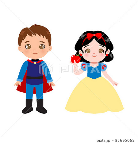 Cute prince and princess couple fairy tale clipart. Flat vector cartoon design Cute prince and princess couple fairy tale clipart. Flat vector cartoon design 85695065