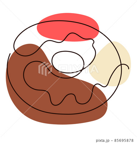Donat in a hand drawn linear style with colorful abstract stains. Isolated on white. Vector illustration 85695878