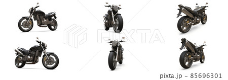 Set black urban sport two-seater motorcycle on a white background. 3d illustration. 85696301