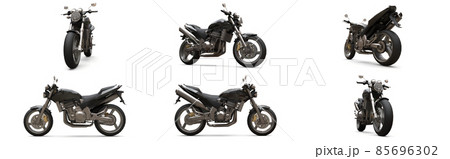 Set black urban sport two-seater motorcycle on a white background. 3d illustration. 85696302