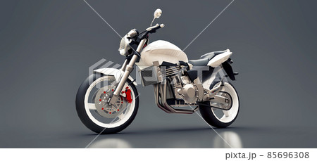 White urban sport two-seater motorcycle on a gray background. 3d illustration. 85696308