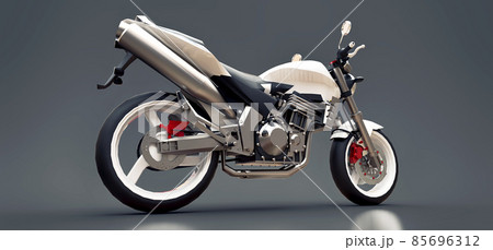 White urban sport two-seater motorcycle on a gray background. 3d illustration. 85696312