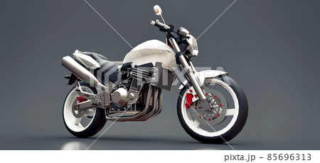 White urban sport two-seater motorcycle on a gray background. 3d illustration. 85696313