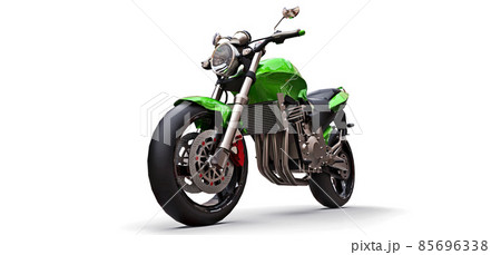 Green urban sport two-seater motorcycle on a white background. 3d illustration. Green urban sport two-seater motorcycle on a white background. 3d illustration. 85696338