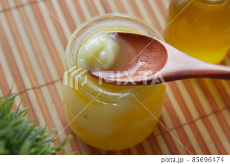 homemade ghee in container on a table , homemade ghee in container on a table , 85696474