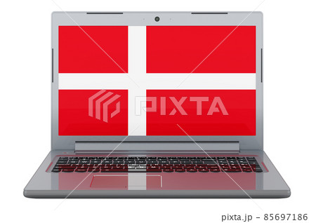 Danish flag on laptop screen. 3D illustration 85697186